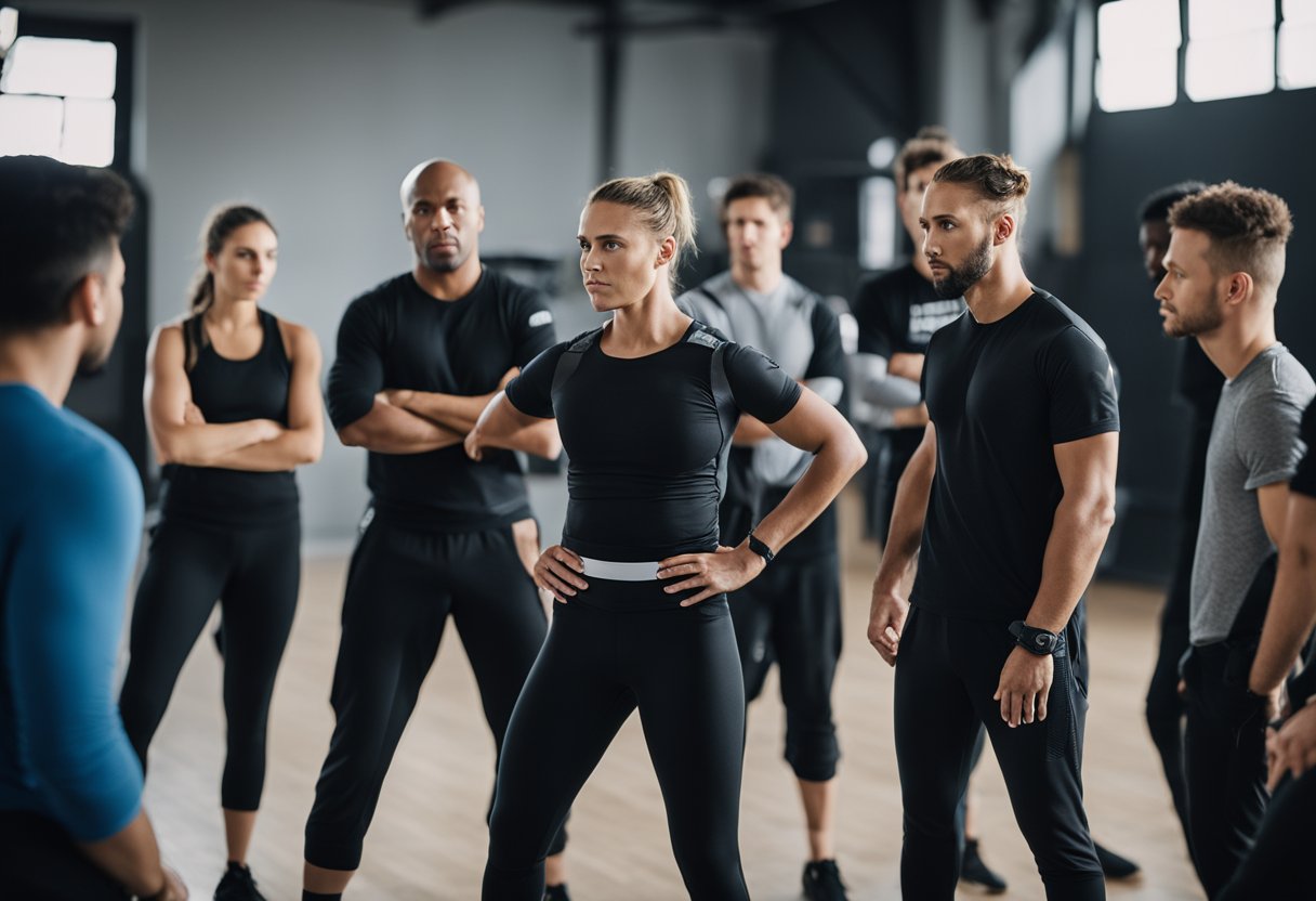 A group of people gathered around a Krav Maga instructor, asking questions and showing curiosity about the self-defense technique